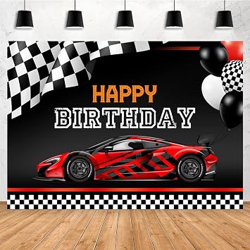 Racing Car Happy Birthday Backdrop for Photography 7x5ft Cool Red Car Photo Background Balloons Flags Backgrounds Boy Kid Nursery Toddler Party Decorations Banner Supplies Photo Booth Props