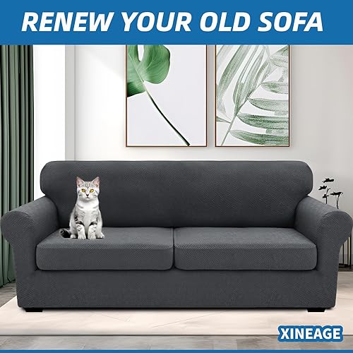 Vista 296 de XINEAGE Funda reclinable de 4 piezas de jacquard elástica con bolsillo, protector de silla reclinable lavable para niños, mascotas, perros y gatos