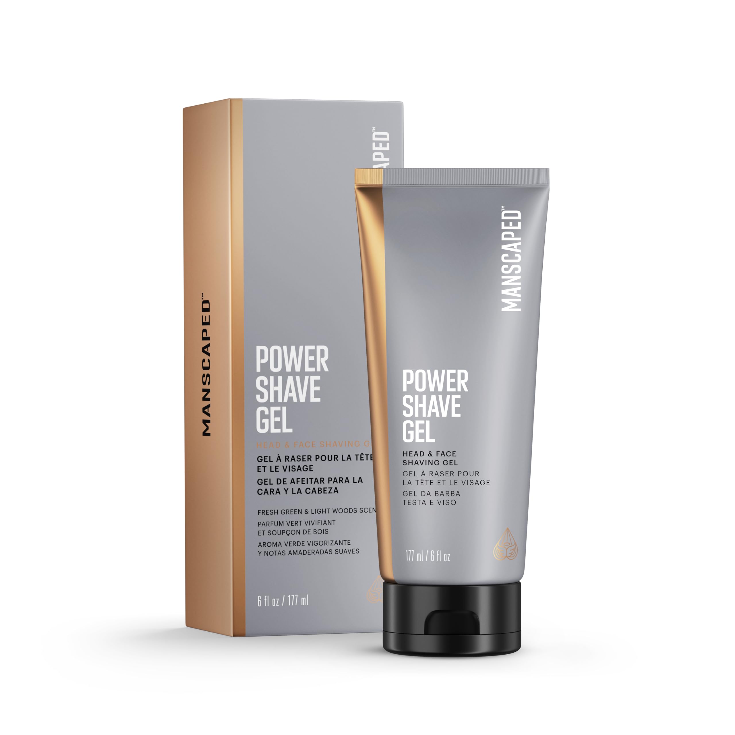MANSCAPED® Power Shave Gel, beruhigendes Rasiergel für Kopf und Gesicht für Männer, mit Hamamelis und sanften Peelings zum Schutz vor Hautreizungen, eingewachsenen Haaren und Rasierpickeln, 177 ml