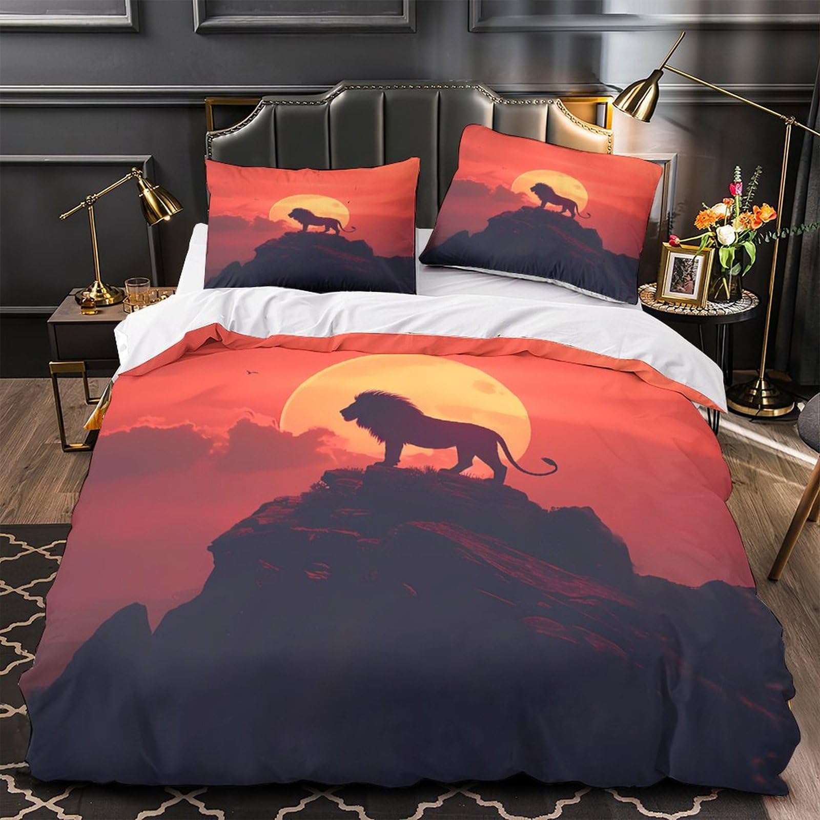 Housse de couette lion 3D parure de lit double 200x200 pour adolescent