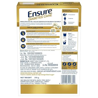 Ensure Diabetes Care Vanilla Powder, High Fiber, Protein, 36 Nutrients, Blood Sugar Management, 375g (13.23 oz), Pack of 2