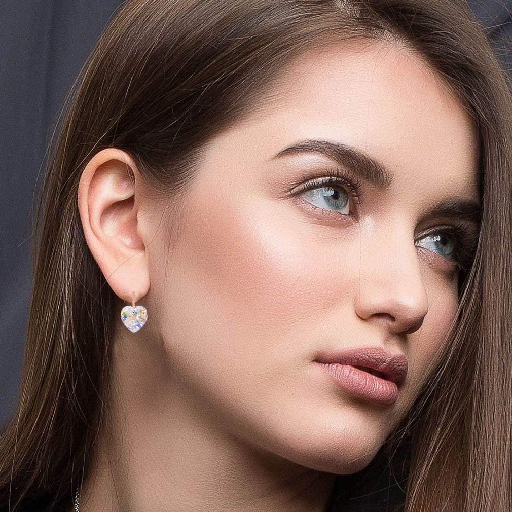 Austrian Crystal Heart Drop Leverback Earrings for Women 14K Rose Gold Plated Hypoallergenic Jewelry - Image 8