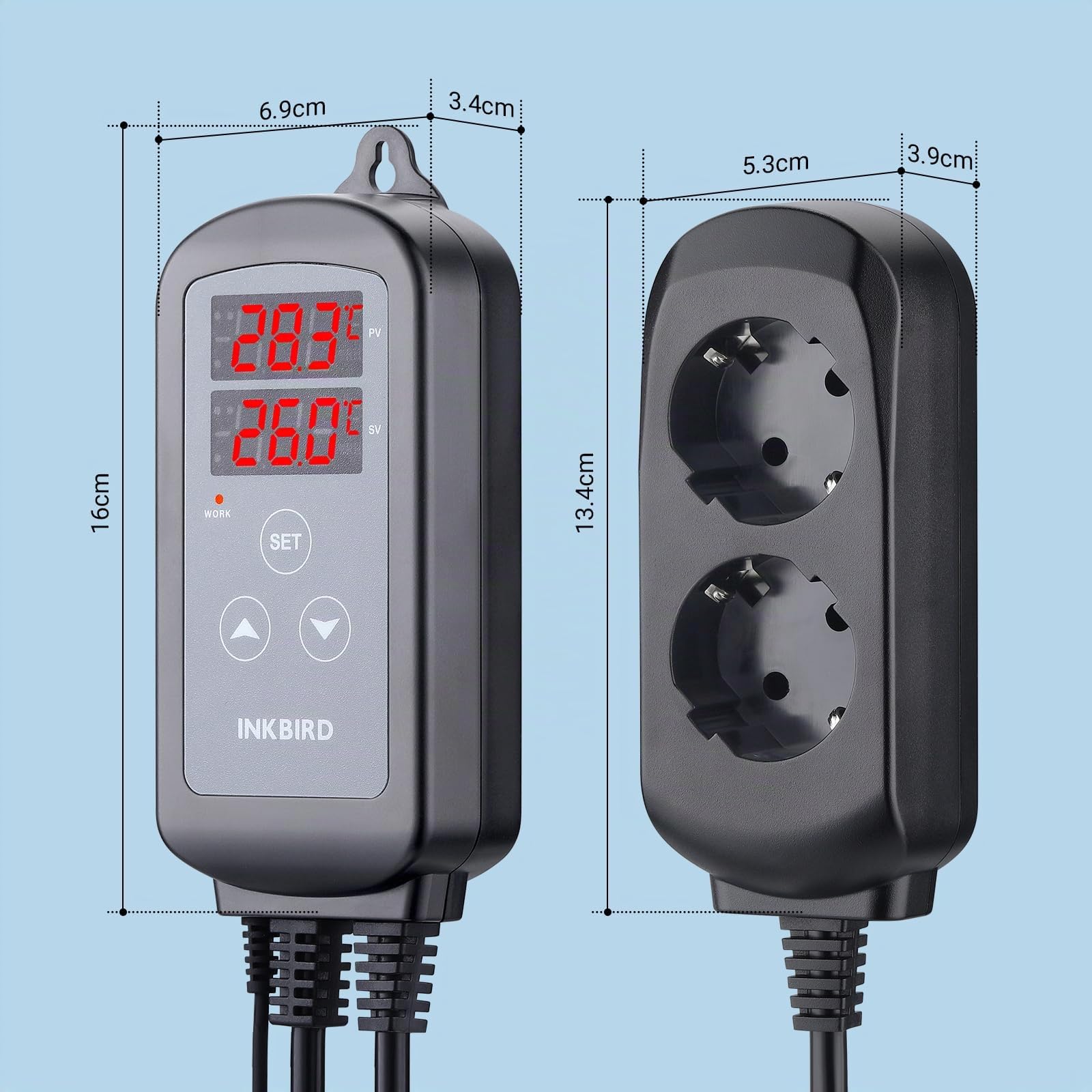 Inkbird ITC-2T Termostato Controllo Digitale,Termoregolatore Doppia Prese di Riscaldamento,Timer Ciclo Giorno-Notte,Funzione di Allarme,Regolatore di Temperatura per Terrarium,Serre,Rettili