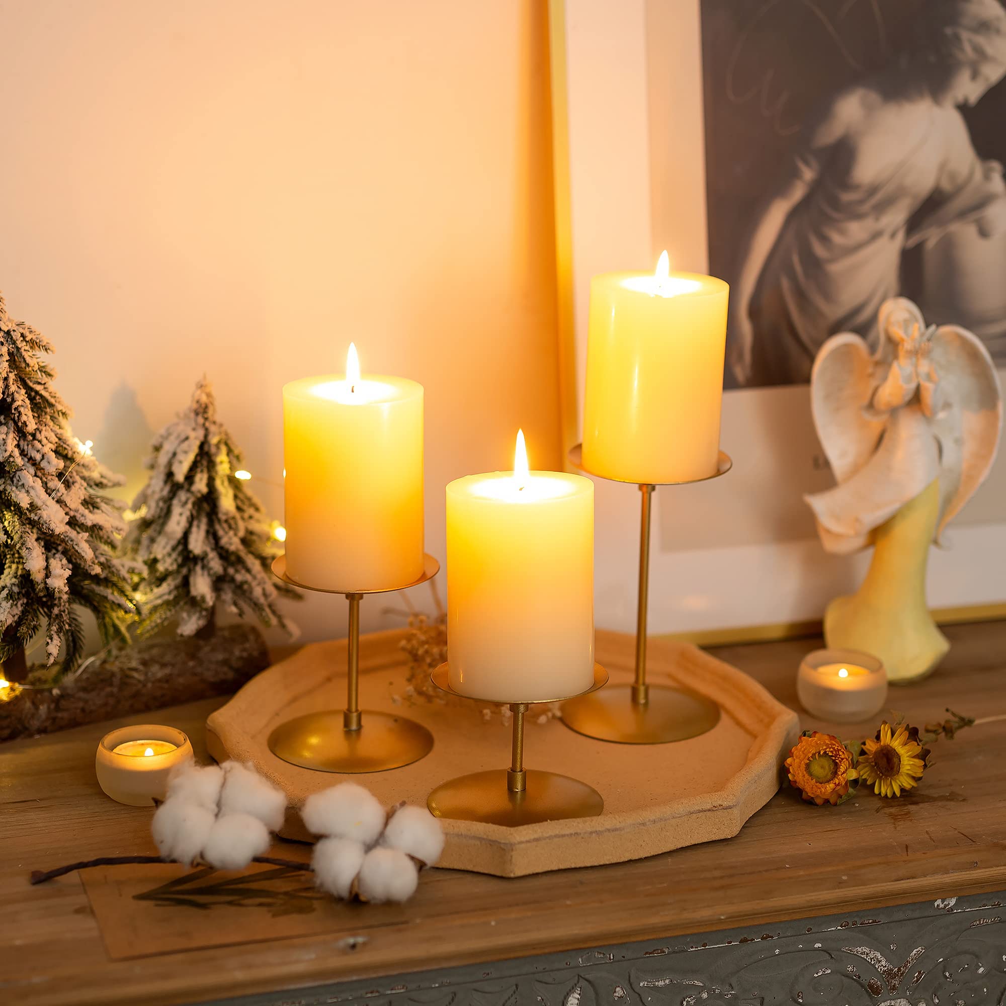 Romadedi Metall Kerzenständer Kerzenhalter Gold – für Stumpenkerzen Kerzen Adventskranz 24er Set Vintage Modern Deko Tischdeko für Weihnachten Hochzeit Wohnzimmer