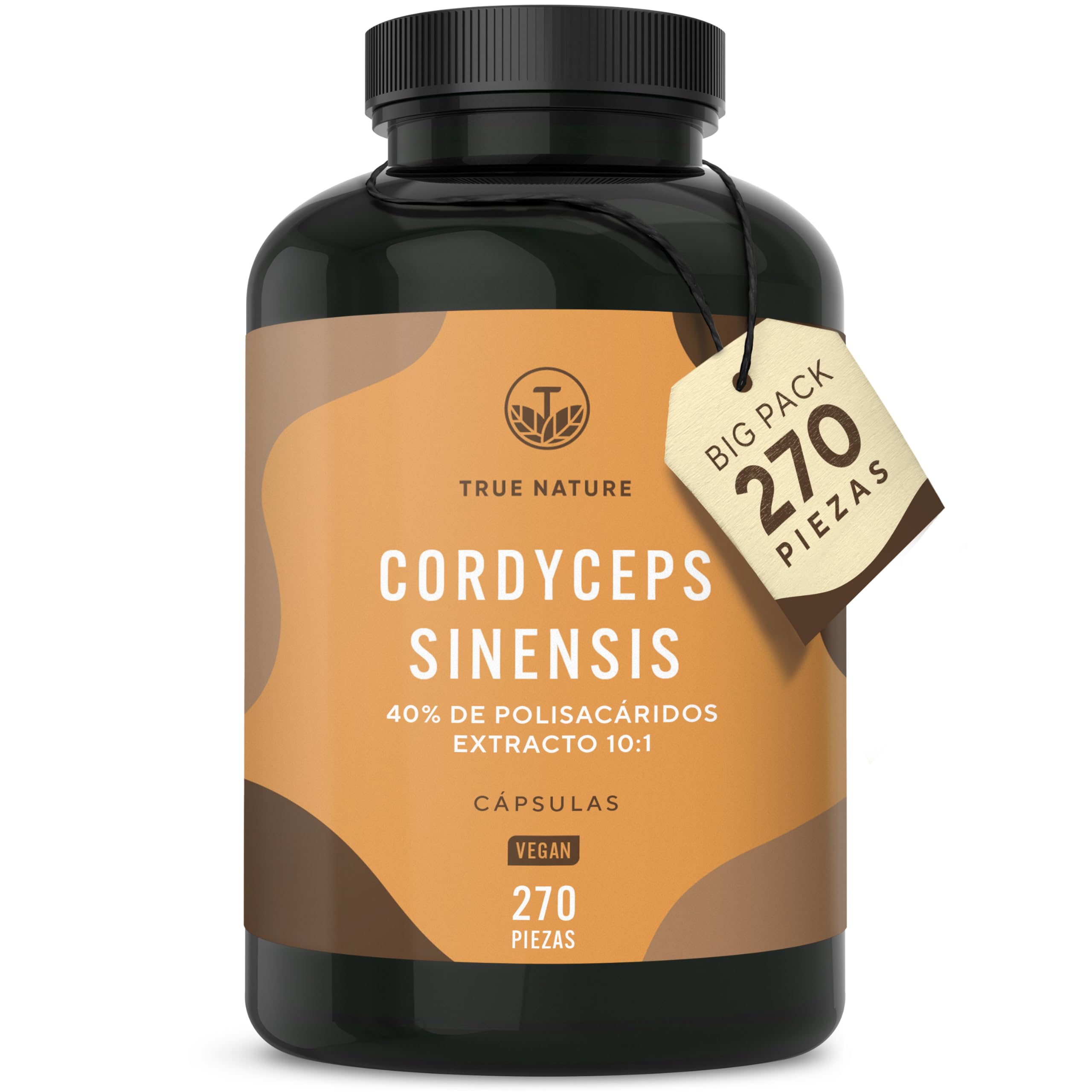 Cordyceps Sinensis cápsulas - 19500mg (10:1) alta dosis - 270 cápsulas - 207 g - con 40% de polisacáridos bioactivos - Testado en laboratorio - Vegano - TRUE NATURE