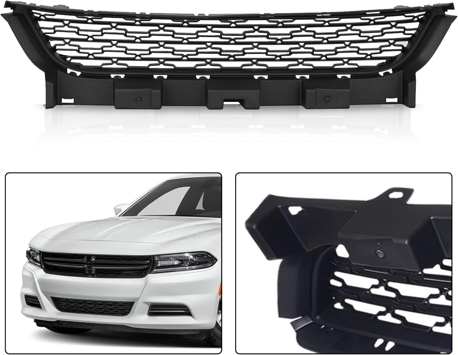 Front Lower Grill Black Grille Compatible With 2015-2023 Dodge Charger 68214782AB