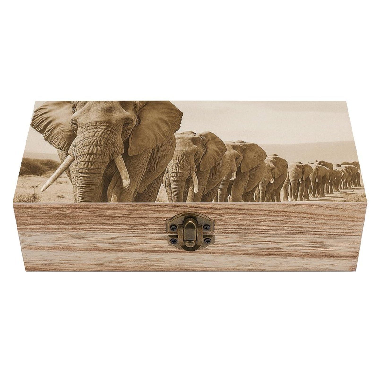 HLBSDM Elephant Migrate Wooden Storage Vintage Keepsake Decorative Boxs