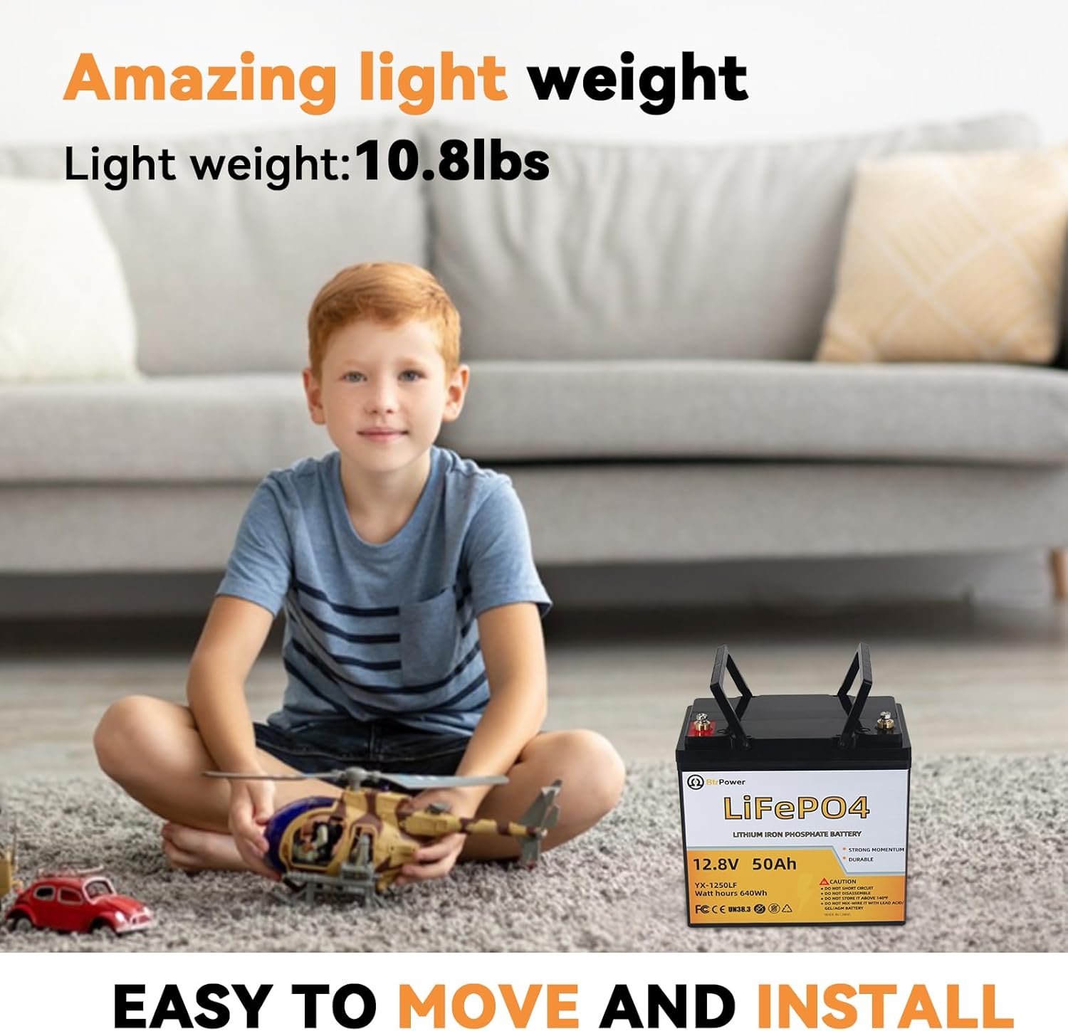 12V 50AH Lithium Battery,5000+ Deep Cycle LiFePO4 Battery with Built-in 50A BMS fit for Home Storage,Trolling Motor,RV,Off-Grid System,Solar Power System,Marine