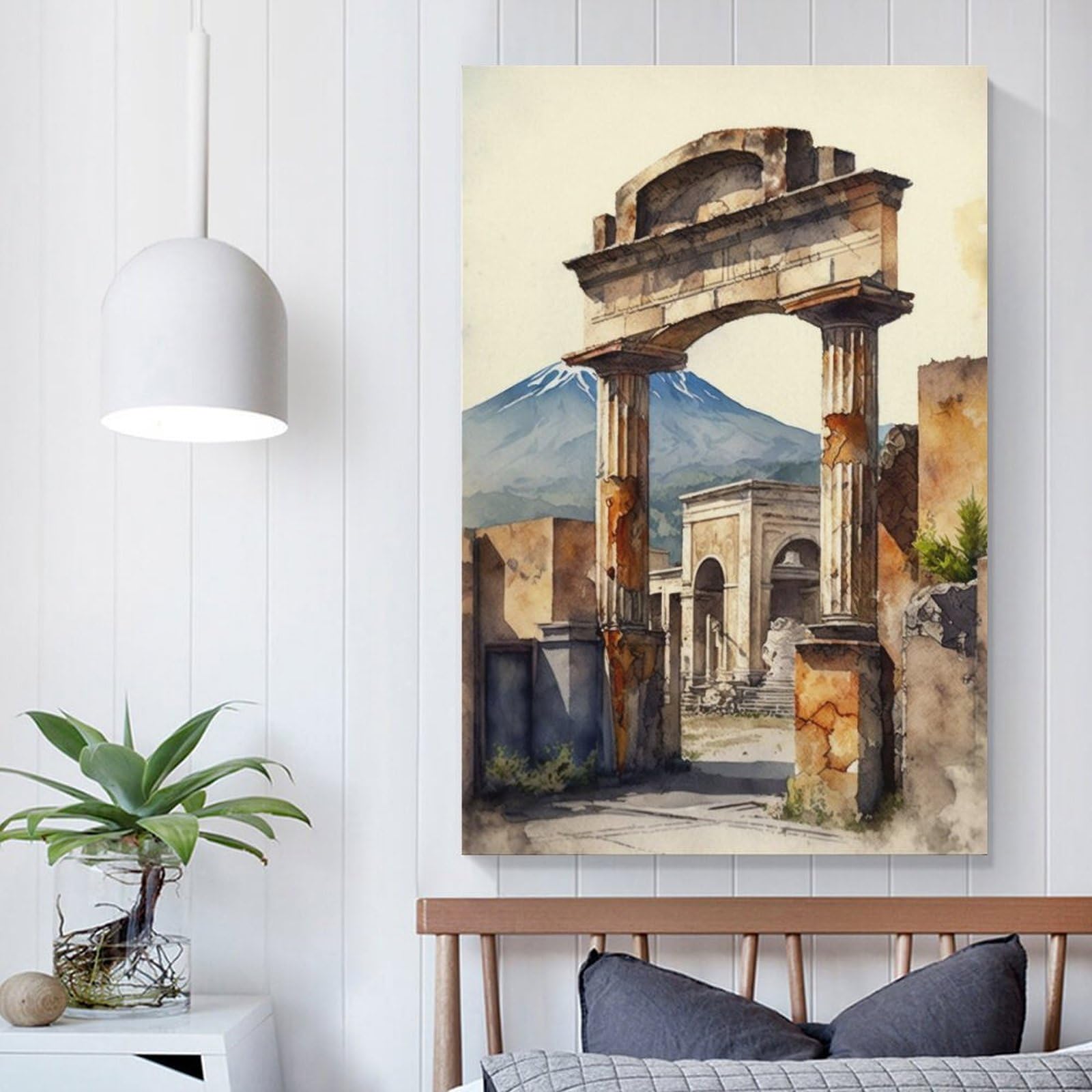 Ruines de Pompéi en aquarelle - Toile déco murale 60x90cm