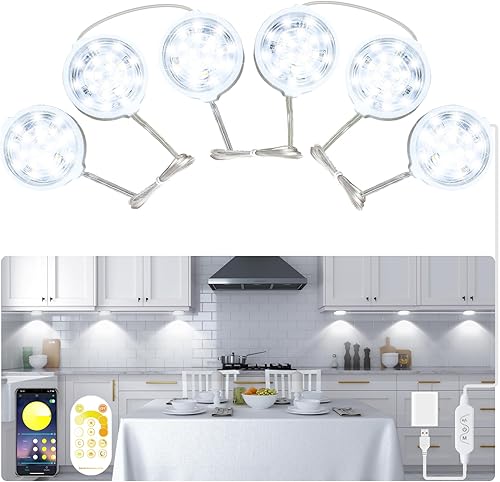 Luces LED blancas regulables para debajo del gabinete, luces de armario cableadas, aplicación Bluetooth inteligente, control remoto debajo del