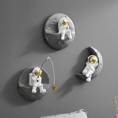 Miniatura 9 de Decoración de astronauta 3D para pared, juego de 5 decoraciones temáticas del espacio exterior, esculturas de pared de astronauta, decoración de