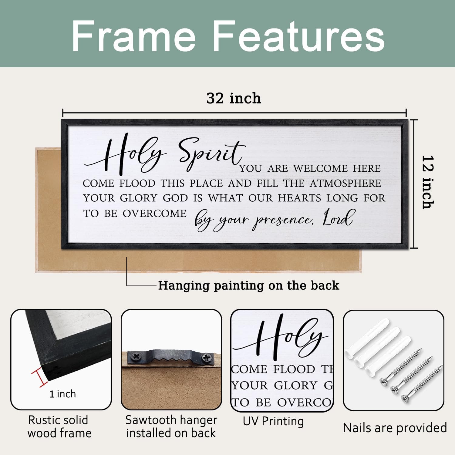 Foutcheou Christian Inspirational Wall Decor Holy Spirit You are Welcome Here Sign 32" x 12" Scripture Quote Faith-Inspired Bible Verse Prayer Space for Bedroom Living Room Wall Art (Black)
