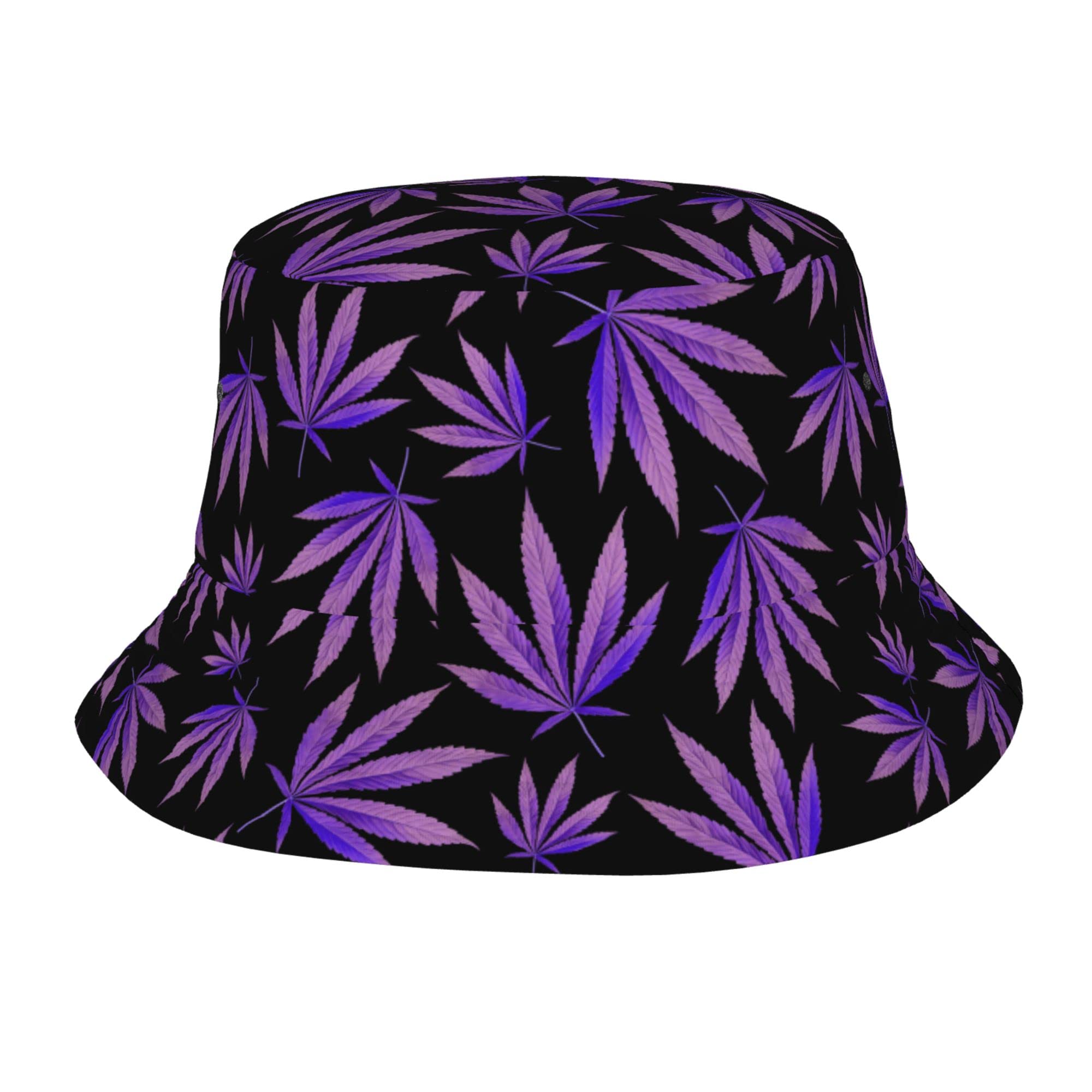 Jingclor Unisex Purple Mariguana Leaves Weed Bucket Hat Casual Summer Travel Outdoor Sun Fisherman Hats Sunshade Fisherman's Beach Cap For Men Women