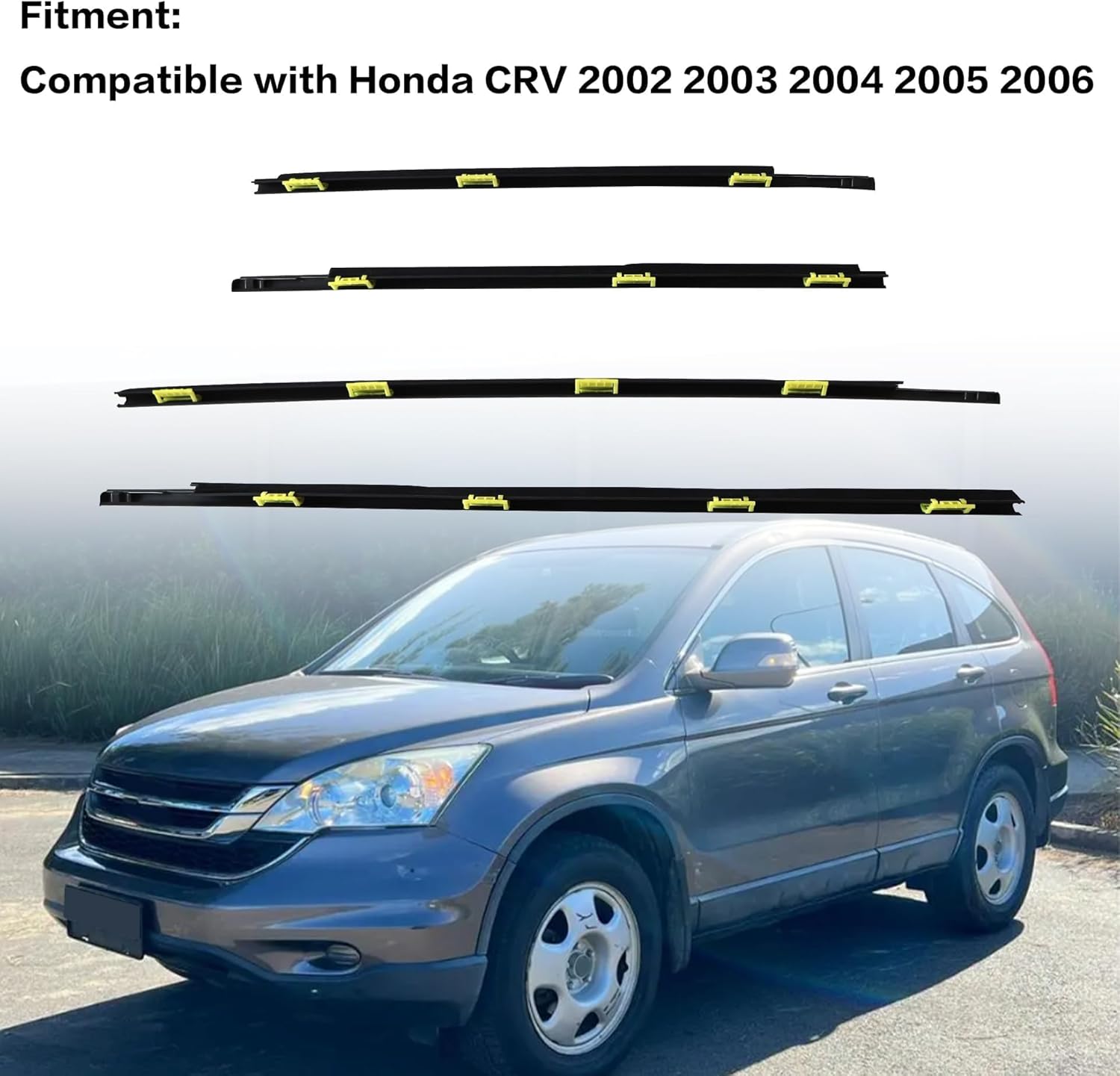 GXARTS 4pcs Exterior Window Weather Stripping Felt Trim Seal Weatherstrip Kit fit for Honda CR-V 2002-2006 72410SCAE01 72450SCAE01 72910-S9A-003 72950-S9A-003 Door Window Trim Stripping Moulding Kit