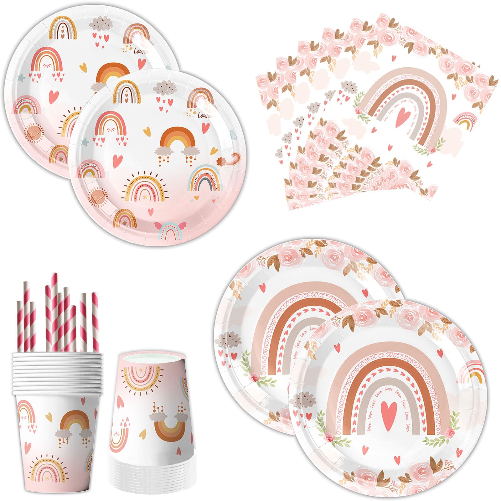 Rainbow Party Tableware Birthday, Children's Birthday Table Decoration, Rainbow Napkins Birthday, Schön dass du da bist, Birthday Decoration Girl Boy Woman Man Rainbow Paper Plates (10 Guests)