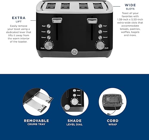 Miniatura 4 de GE Tostadora de 4 rebanadas Ranuras extra anchas para bagels, panes, gofres y más 7 opciones de sombra Esenciales de cocina de encimera 1500