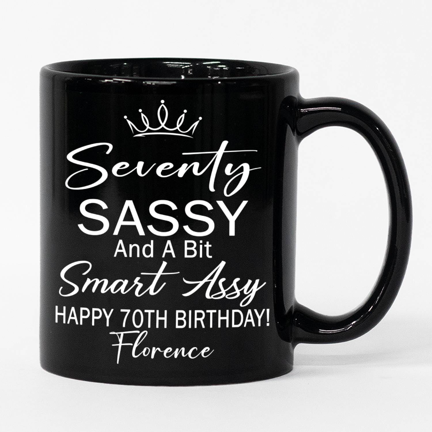 Personalized Name & Age Born In 1956, Seventy Sassy And A Bit Smart Assy 11oz Ceramic Coffee Mug, 70th Birthday Gift for Women, Mom, Grandmother