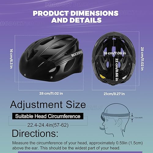 Miniatura 8 de ROCKBROS Casco de bicicleta para hombres y mujeres, casco de ciclismo con gafas extraíbles y visera solar, cascos de bicicleta de montaña y