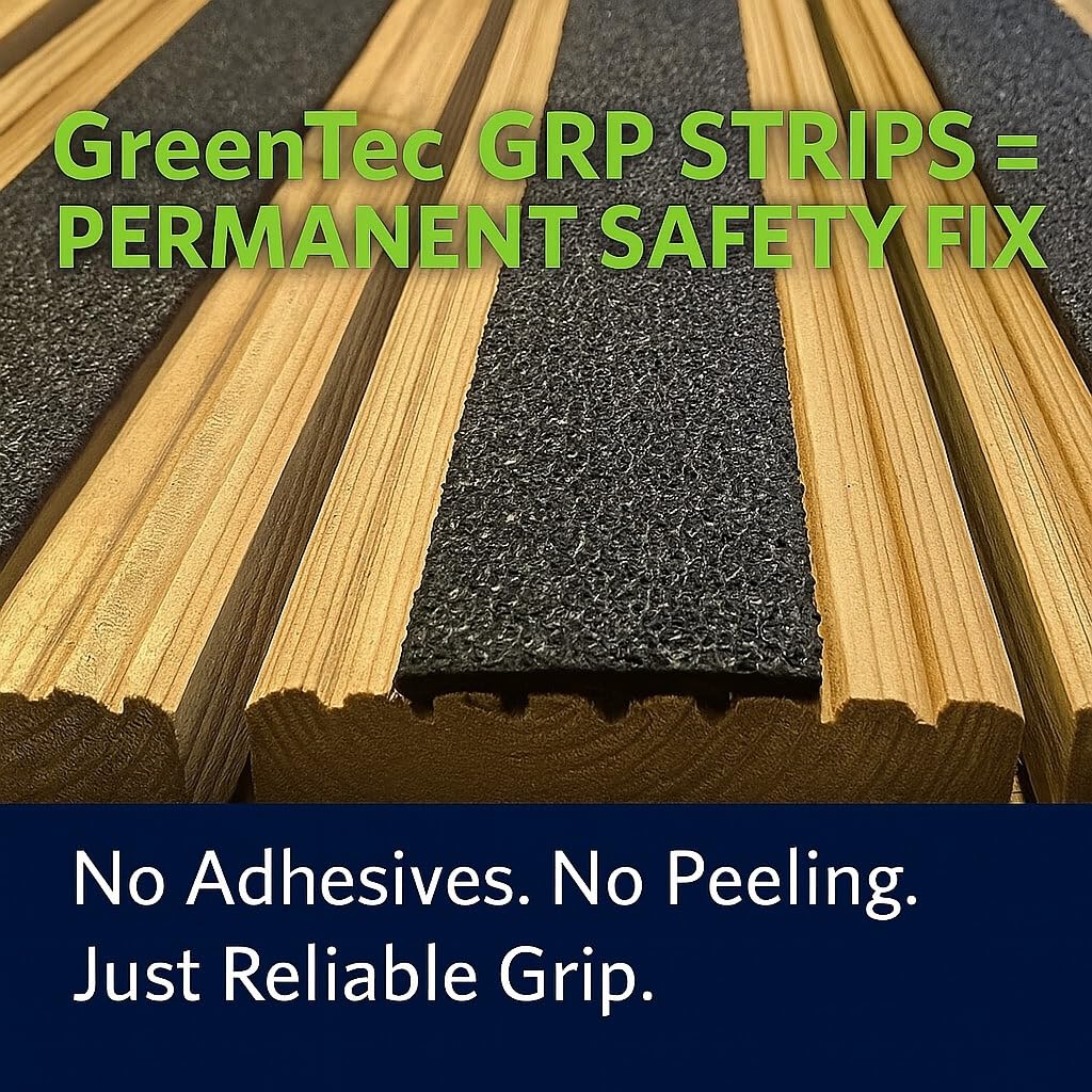 Anti-Slip Decking Strips - Pack of 5 (16" x 2") Heavy Duty GRP Non-Slip Treads for Outdoor Steps, Ramps & Decks - Weatherproof, Easy to Install, Long Lasting Safety Grip (Black)