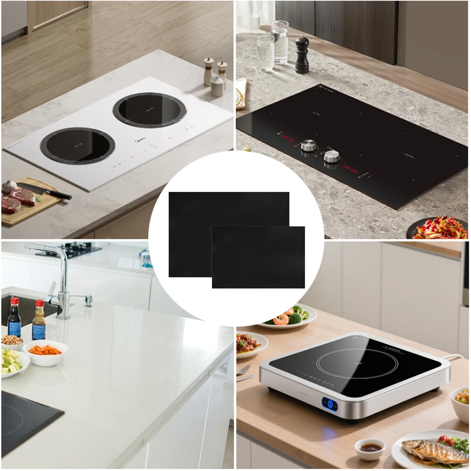2 Stück Induktionskochfeld Schutzmatte, 2 Größen Kochfeld Schutzmatte | Schwarz Induktionsschutzmatte, Induktion Herdschutz Matte, Zuschneidbar, für Induktionsherd (40 x 60 cm, 54 x 90 cm)