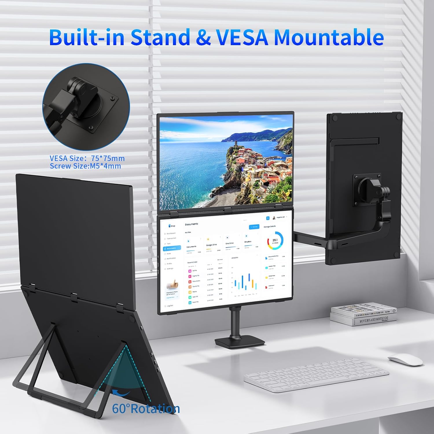 Laptop Screen Extender, 18.5" Dual Monitors Stacked Folding Triple Monitor (Wins/Mac) 1080P 100hz USB C Travel Extended Computer Display Triple Portable Monitor for Laptop PC Windows Mac - Image 6