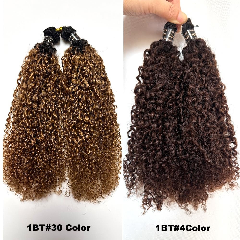 #1B/30 Colored Feather Crochet Human Hair Two-tone Color Multi-Textured Kinky Curly Crochet Hair Extensions Omber Color Black Roots Reusable 18in 120g(Usually 240g Full Head)