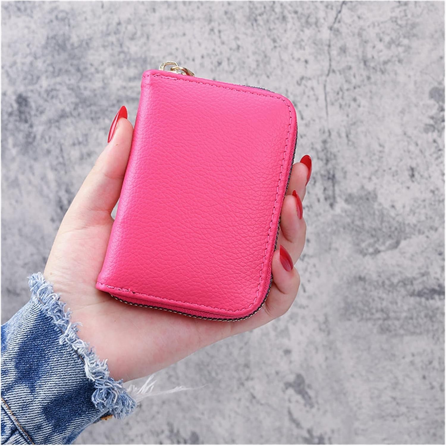 Men Business Card Holder Pu Leather Credit Zipper Pocket Case Coin Purse Litchi Lines Mini Women's Wallet,LuggageGenuine Leather Wallet, (C)