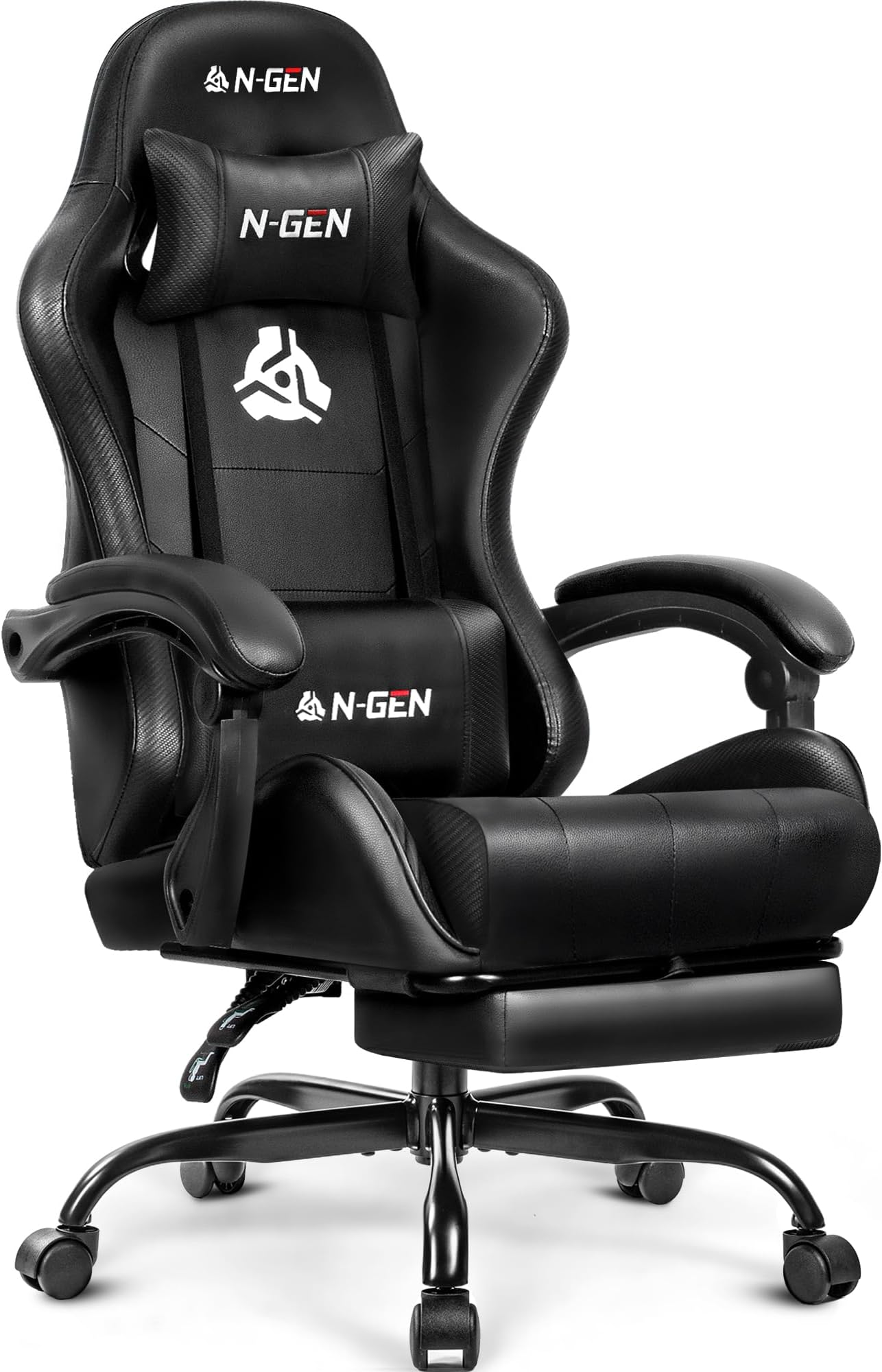 N-GEN GAMING Gaming Chair with Footrest, Lumbar, High-Back, All Black