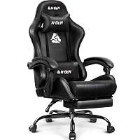 N-GEN GAMING Gaming Chair with Footrest, Lumbar, High-Back, All Black