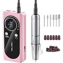 Electric Nail Drill Machine 45,000RPM - Professional Electric and Rechargeable Nail Drill with LCD Display, 6 Bits and 30 Sanding Bands, Low Heat Quiet E-File for Acrylic Gel Nails Pink