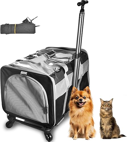 Miniatura 1 de Transportador de gatos para 2 gatos, transportador grande para perros y gatos con ruedas para menos de 44 libras, transportador de mascotas rodante