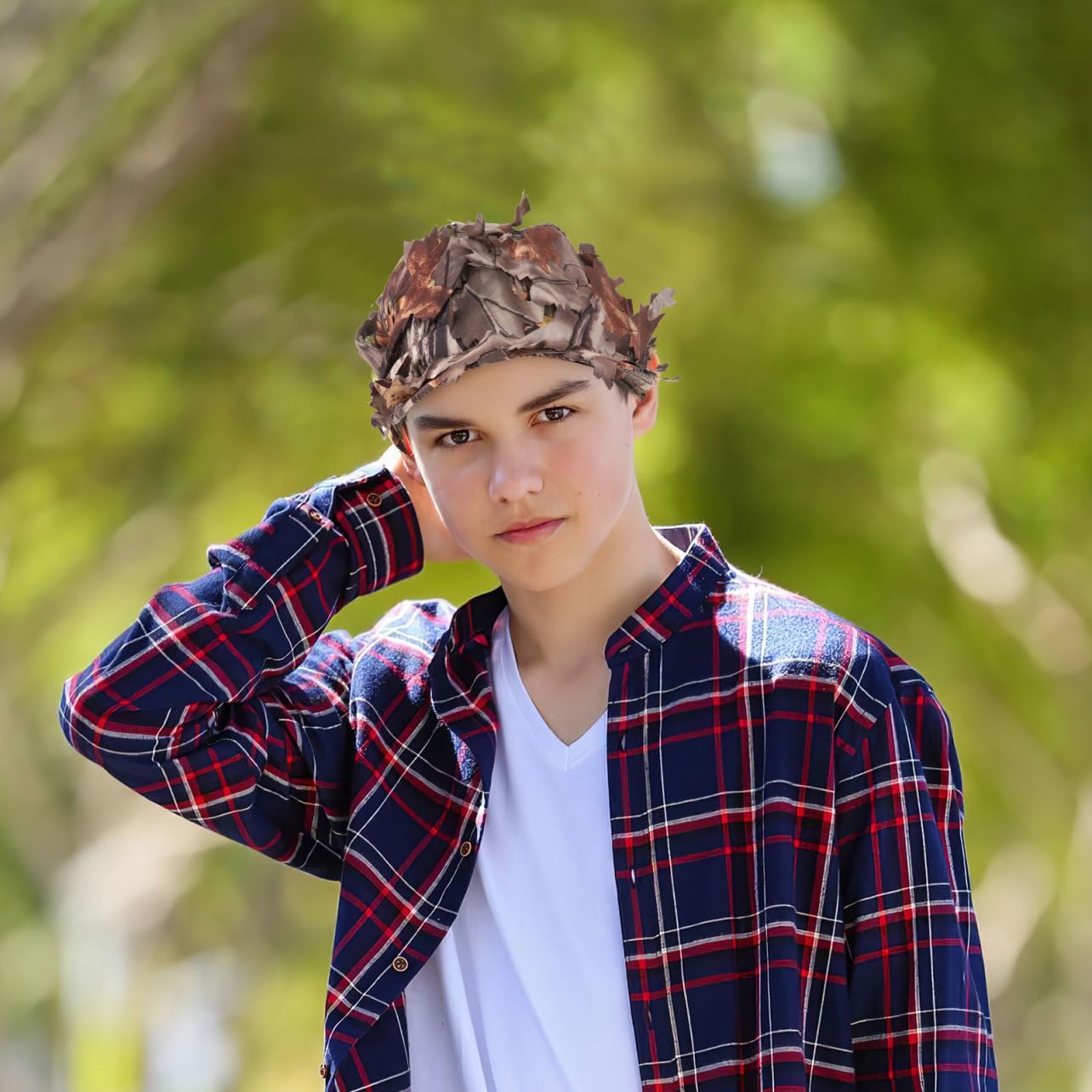 Veemoon Cappello Camouflage Caccia con Decorazione Foglia per attività Premium per Escursionismo e Sportivi Regolabile e Resistente Camouflage