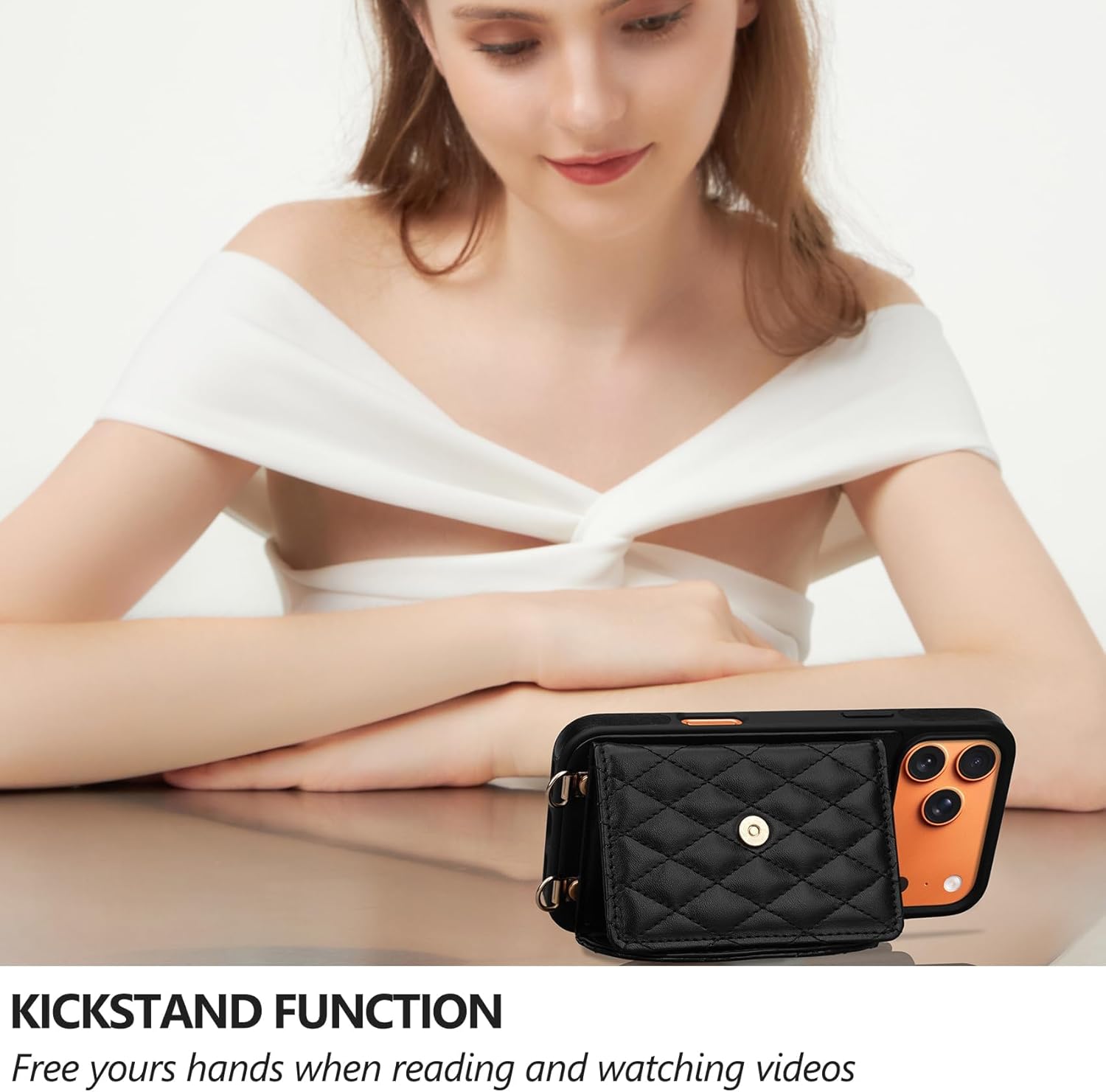 Keallce Crossbody Wallet Case for iPhone 17 Pro Max 6.9'' 2025, 6-Card Holder with RFID Blocking & Magnetic Closure, PU Leather Flip Cover with Kickstand, Wrist Strap Purse for Women, Black