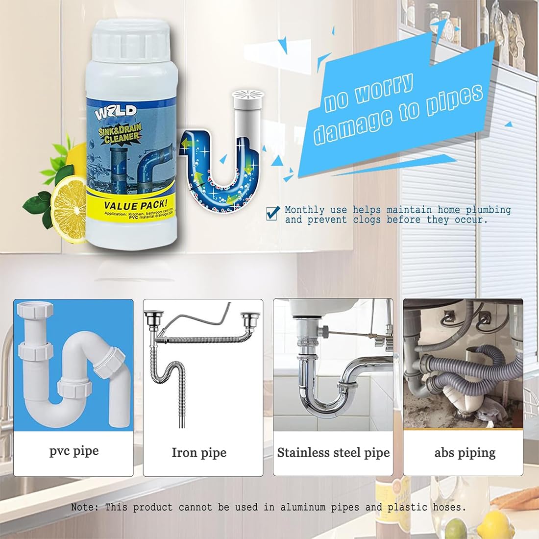 Wild Sink and Drain Cleaner, potente detergente per lavello e scarico, sbloccante Wild S-ink e D-rain, detergente in schiuma S-ink D-Rain, per cucina, bagno, WC, doccia, sicuro per tutte le superfici