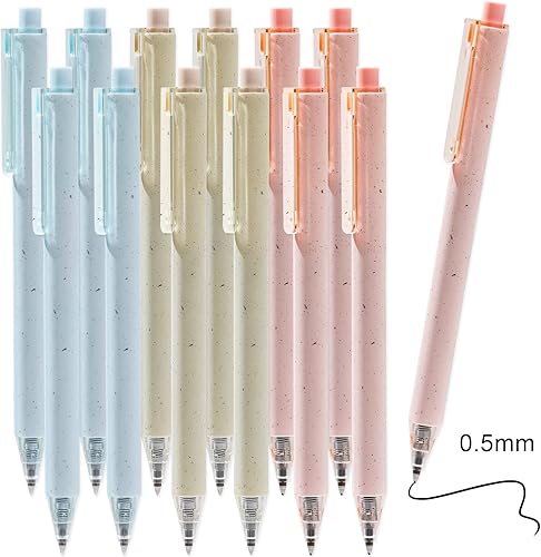 Miniatura 7 de RIANCY Lindos bolígrafos rosados surtidos de tinta negra para tomar notas, escribir diarios, bolígrafo de gel retráctil, tinta de secado rápido,