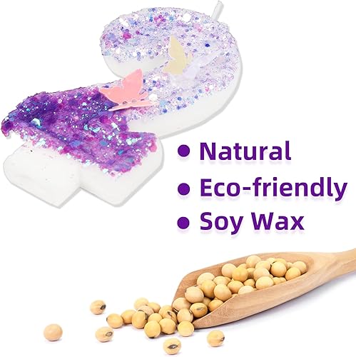 Miniatura 4 de Velas de cumpleaños número 5, decoración de fiesta de cumpleaños de mariposa para mujeres y niñas, vela morada de feliz cumpleaños para pastel, vela