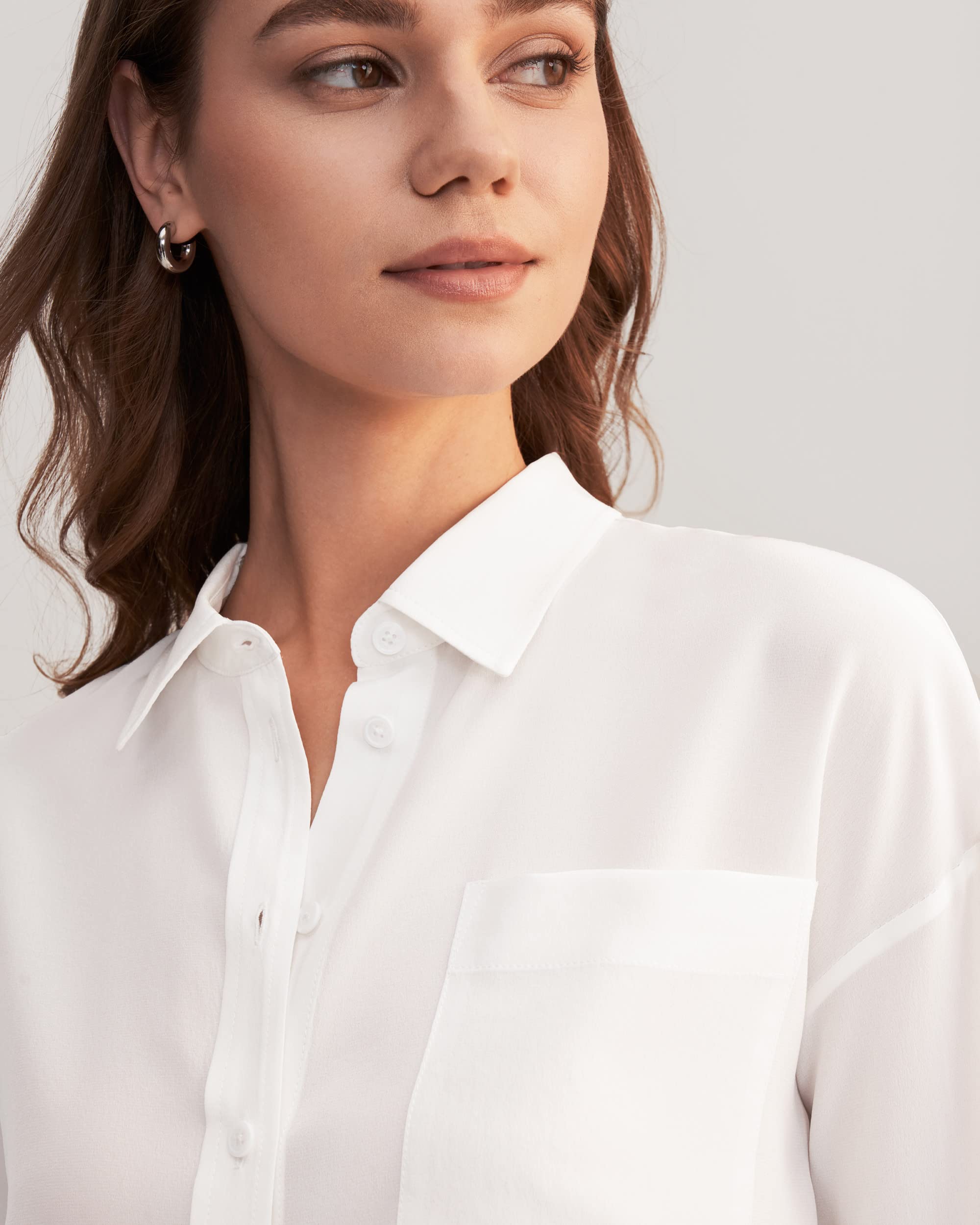 LilySilk Damen Reine Seidenhemd Damenbluse Damenhemd Klassische Bluse V-Ausschnitt Elegante Freizeitkleidung