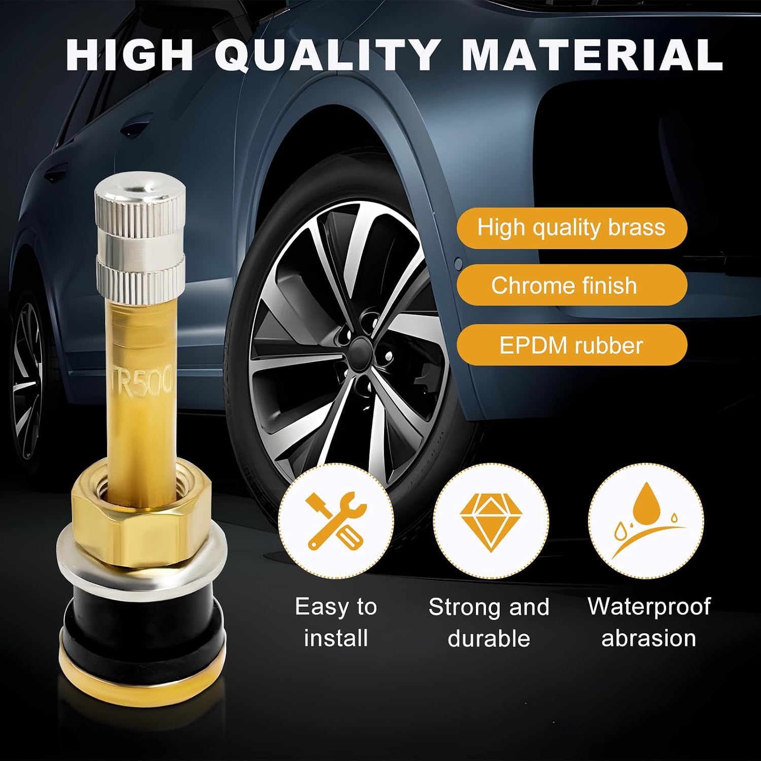 Wevdn 4 PCS TR500 Truck Valve Stem, Straight Brass Clamp in Tubeless 2" Valve Stems, TR500 Brass Sturdy Tire Valve Stem Replacement for Truck or Bus Wheel, Car Accessories