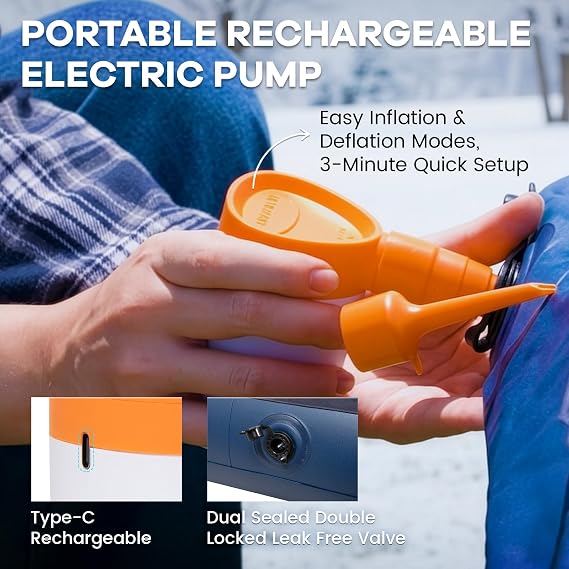 FUNDANGO Double Camping Air Bed with Electric Pump and Folding Frame