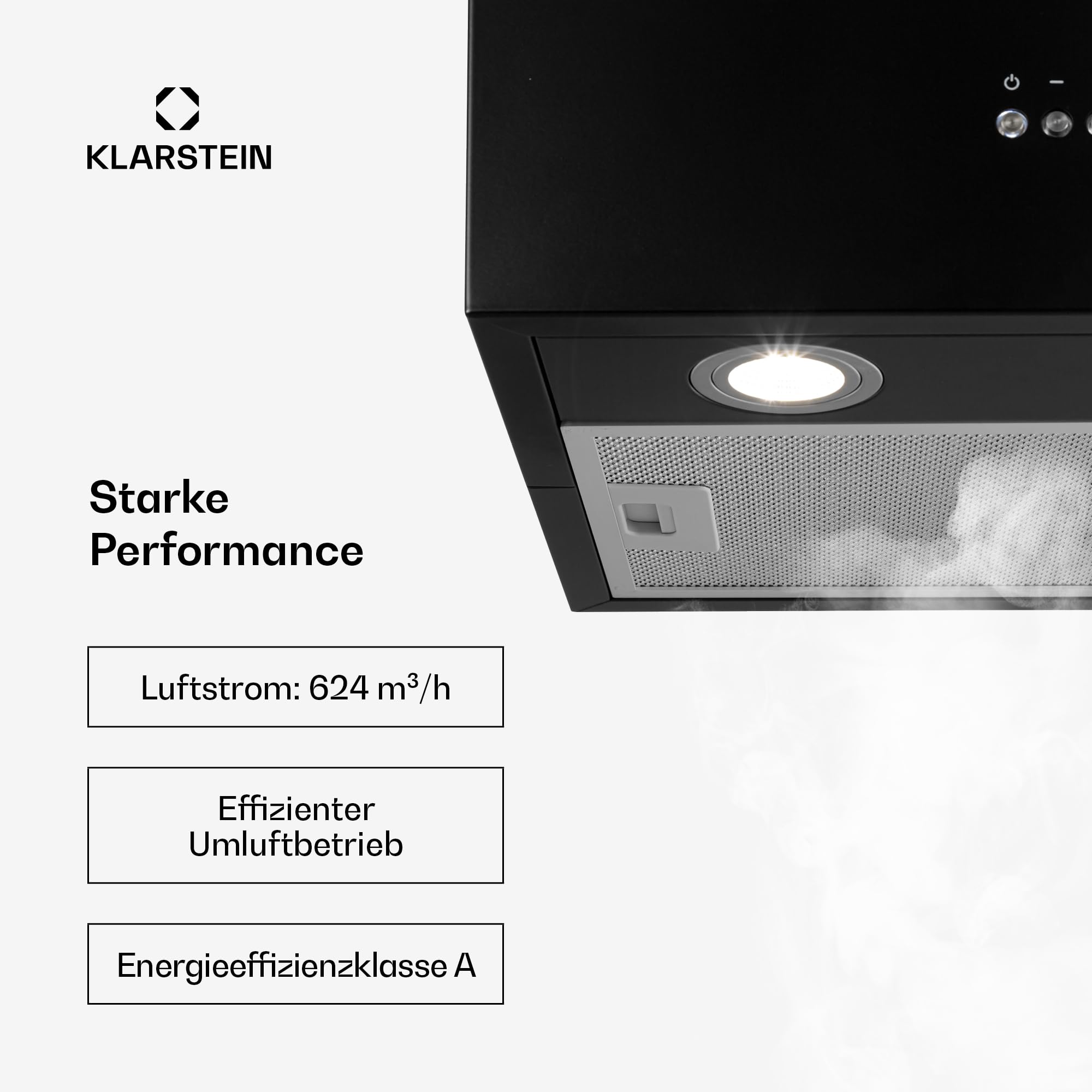 Klarstein Structura Inselabzugshaube Edelstahl schwarz 641 m³/h LED 41 x 35,5 cm
