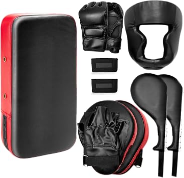 Gemscream 10 In1 Punching Mitts Kick Pad Set Taekwondo Pads Boxing Mitts Focus Pads Boxing Gloves Safety Head Guard Wrist Band for Kickboxing, Karate, Muay Thai, MMA Training