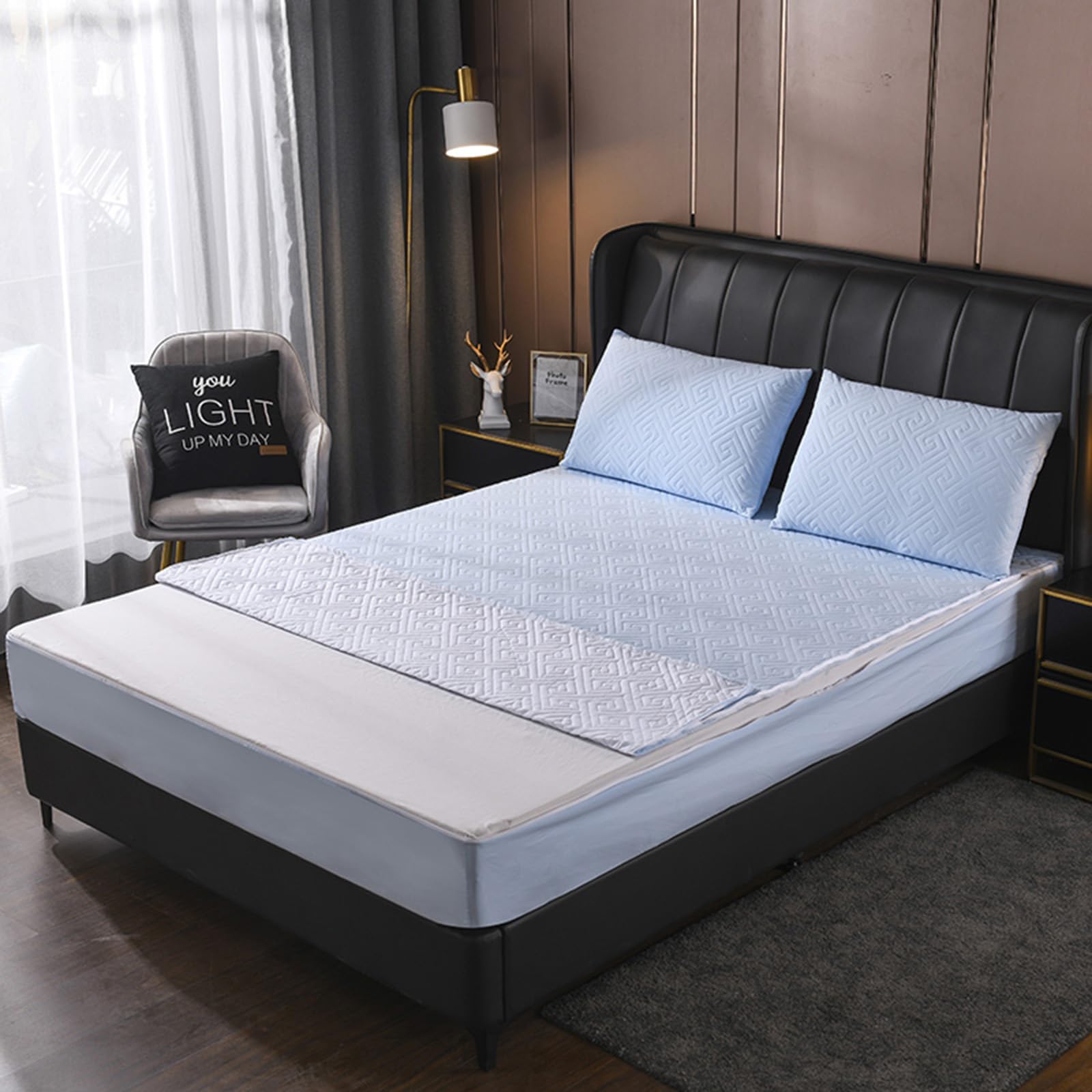 Gewatteerde volledige matrasbeschermer met ritssluiting ademend anti-stof volledig omhuld hoeslaken aanpasbaar voor eenpersoons/tweepersoons/kingsize bedden wasbaar 140 x 190 20 cm grijs