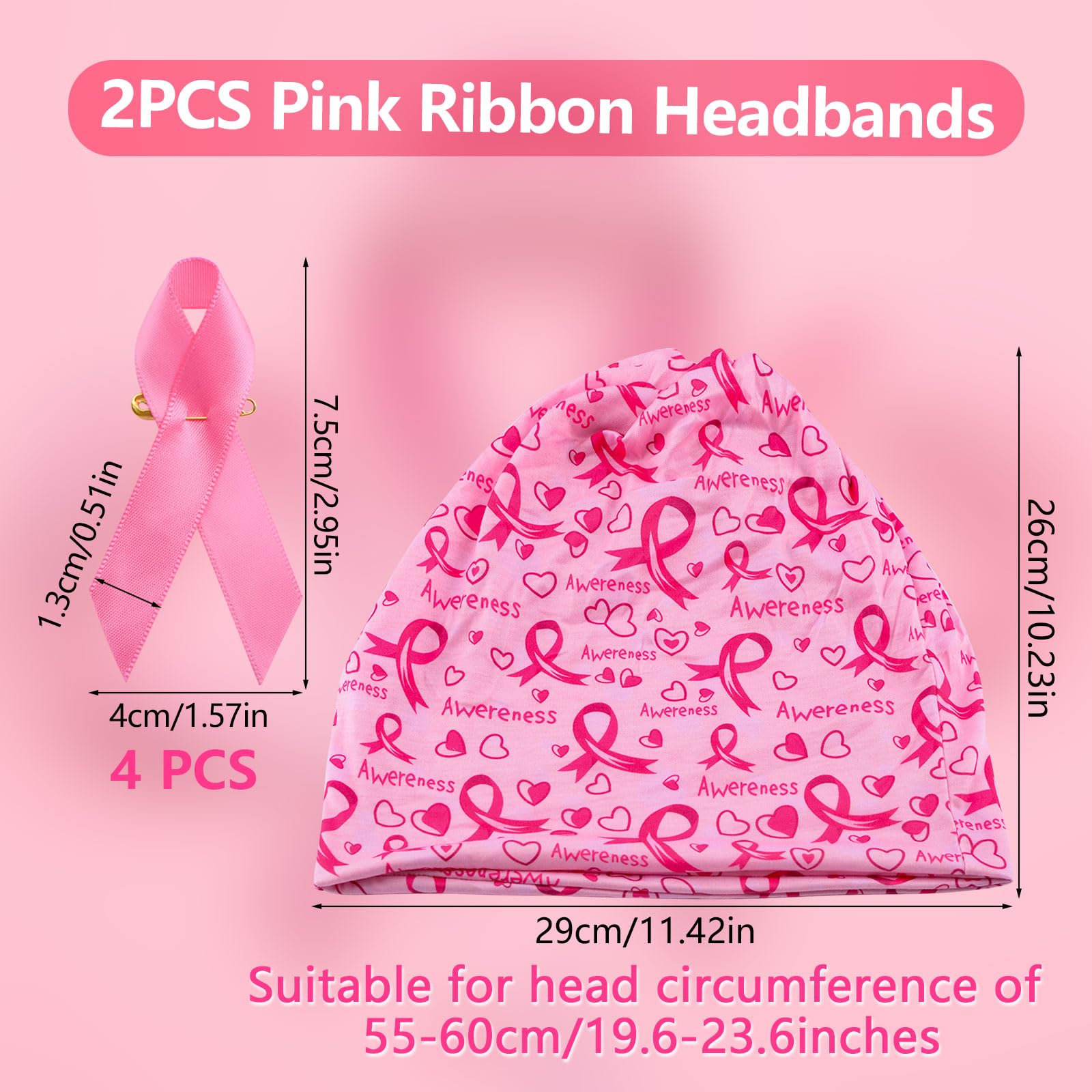 WANDIC 2PCS Breast Cancer Beanie Caps - Image 2