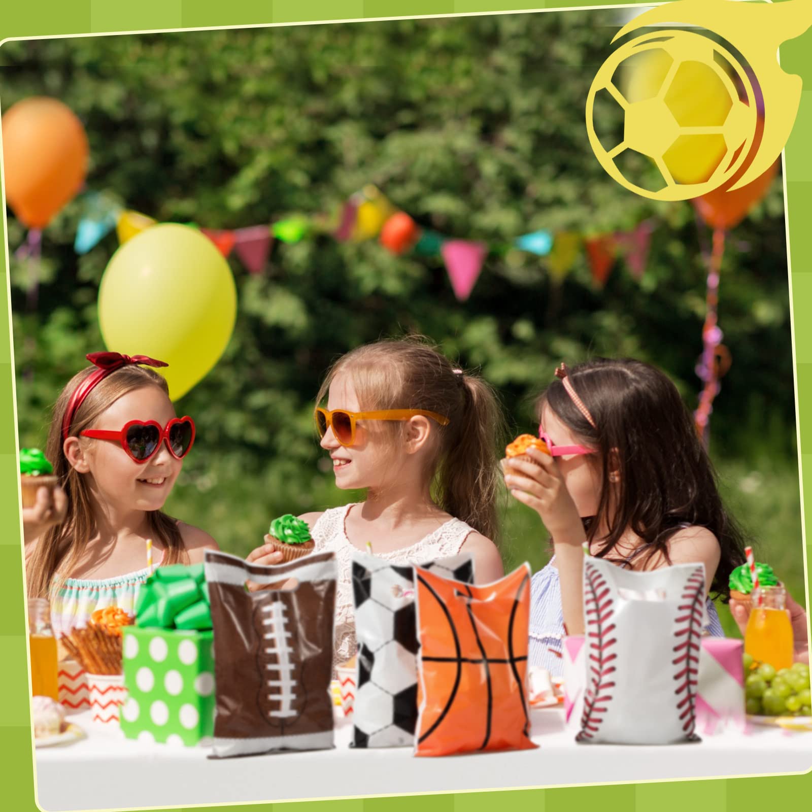 100 bolsas de regalo de fiesta deportiva de fútbol, bolsas de plástico para golosinas, a granel con asas para béisbol, baloncesto, eventos temáticos, bolsas de regalo, suministros de cumpleaños, 7