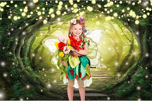 Miniatura 10 de Renaiss Telón de fondo de vinilo de 5 x 3 pies, castillo medieval antiguo en el bosque de hadas, el país de las maravillas con luces brillantes,