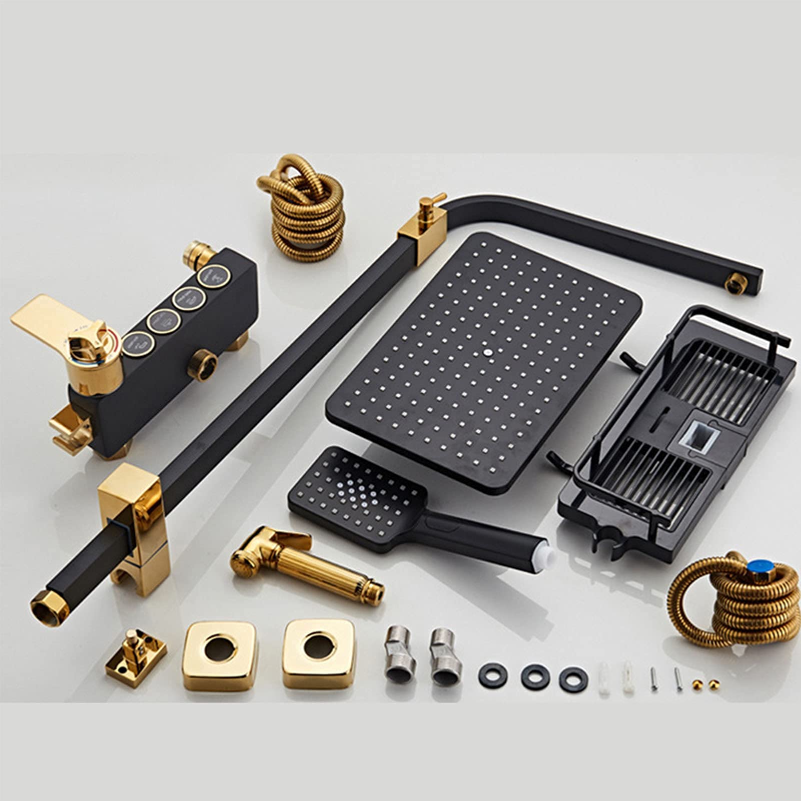 Set di rubinetti termostatici per doccia, oro nero, sistema doccia con display digitale con soffione doccia, doccetta a mano, bidet Sparyer, beccuccio per vasca da bagno, rubinetto doccia