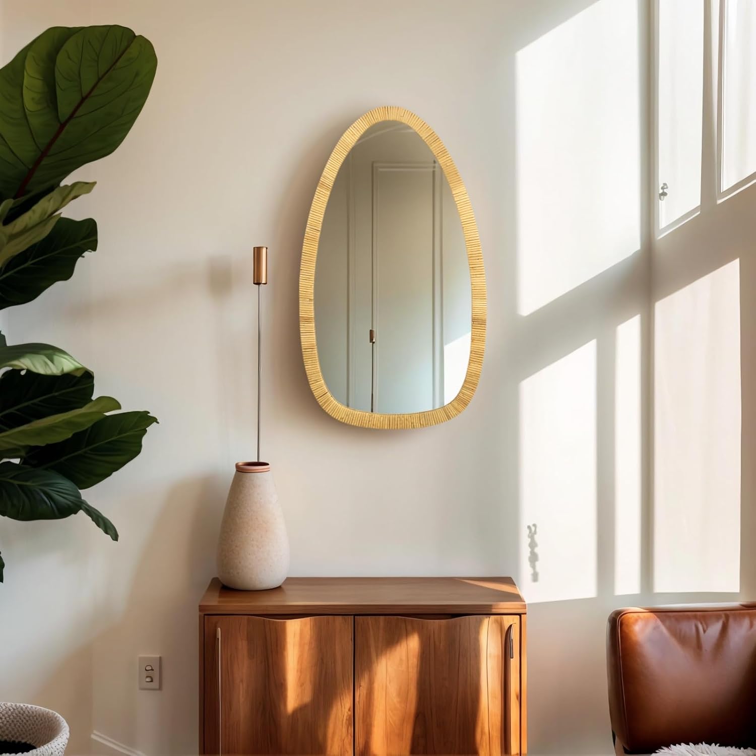 Rattan Boho Mirror for Decor, 31.5" x 18" Handmade Wall Mirror that is Farmhouse and Boho Wall Decor Style, Ideal for Hanging in the Bedroom, Living Room, Entryway, Nursery