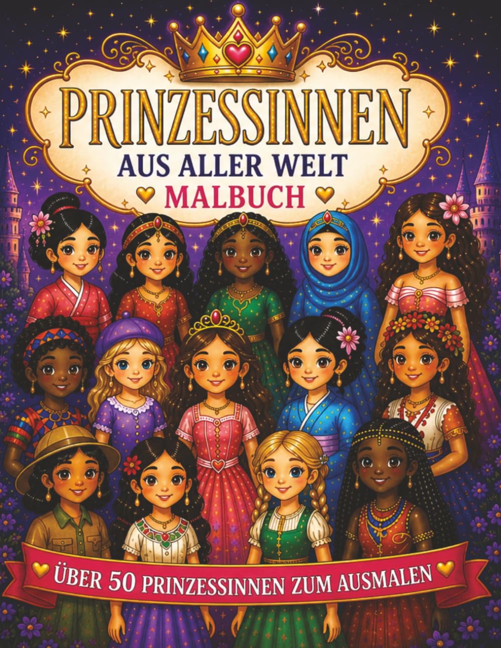 PRINZESSINNEN AUS ALLER WELT MALBUCH: Über 50 Prinzessinnen aus aller Welt – einschließlich Fantasy-, saisonaler und elementarer Prinzessinnen
