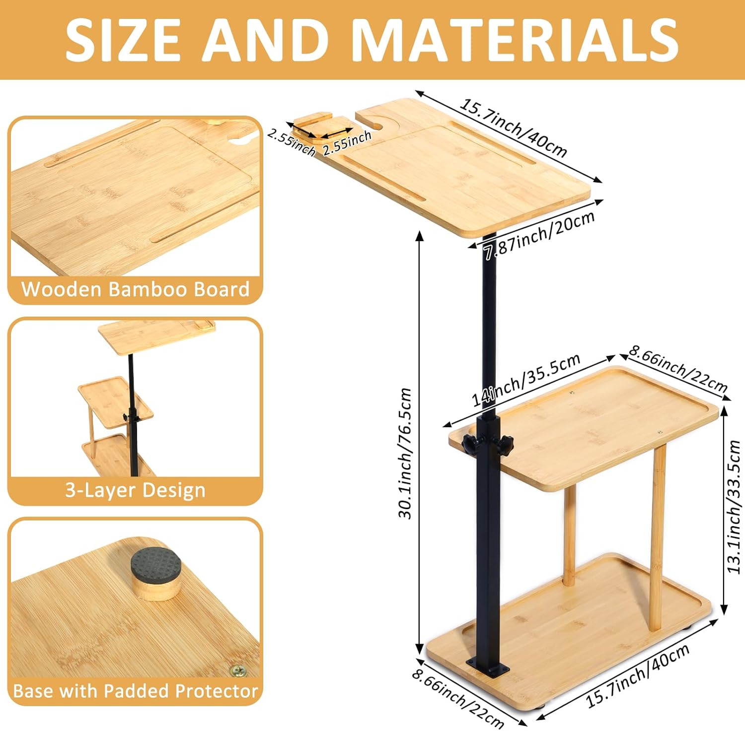 3 Layer Bath Tub Tray Table Liftable Freestanding Bamboo Bath Tray Caddy for Tub Against Wall Shelf Bathroom Organizer Shelf for Luxury Spa (Square)