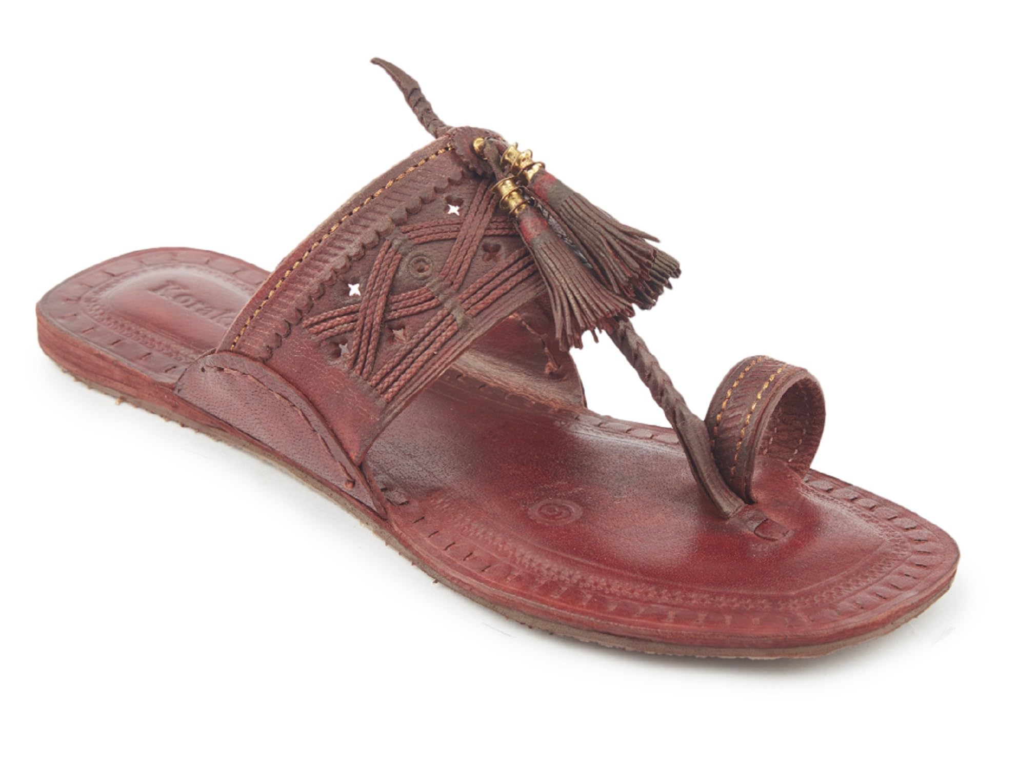 korakari Women's Kolhapuri Chappal with Pom-Pom Burgandy Handcrafted Leather Slipper Smooth and Comfortable Flip Flops Sandal Anti Slip Design Traditional Footwear-picture-13